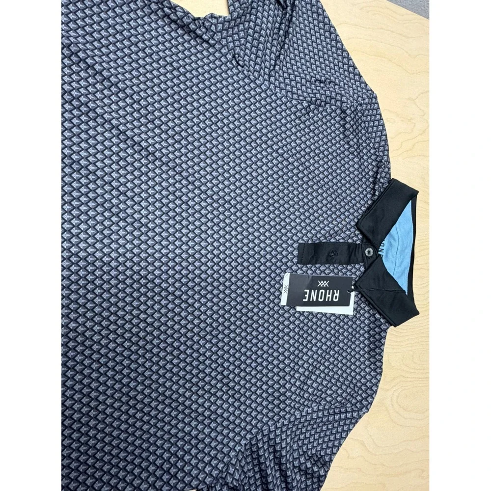 Rhone black geo Polo Mens Size M Short Sleeve GOLDFUSION Anti-Odor
